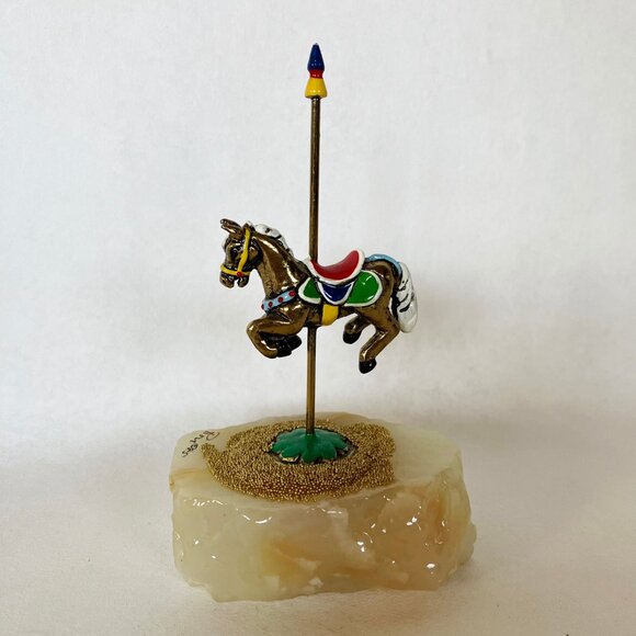 Ron Lee Carousel Horse Onyx Base Gold Bead Painted Signed 85 Figurine Vintage - Picture 2 of 13